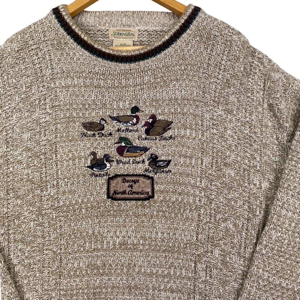 Vtg 90s St Johns Bay Mallard Duck Decoy Sweater XL Made in USA Knit Grandpacore